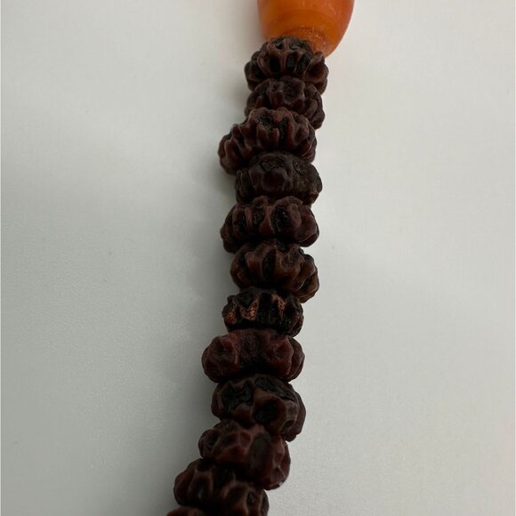 Seed Necklaces Beaded Handmade Natural Orange Brown Botanical Folk Art Set of 2 - Picture 4 of 8